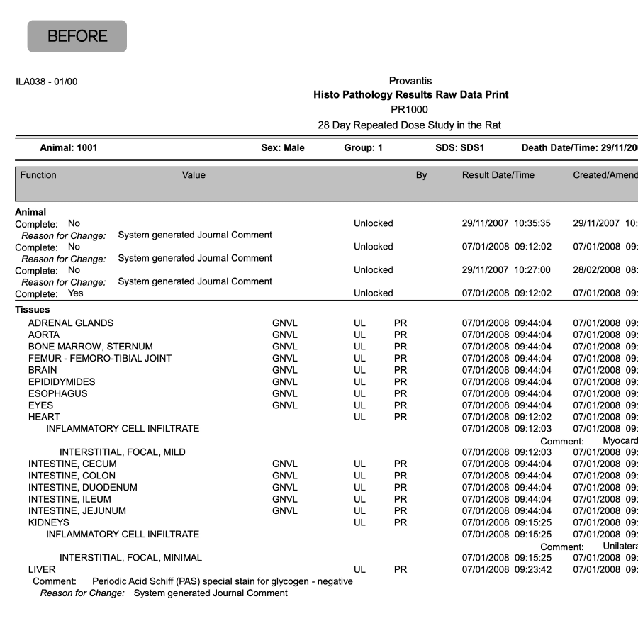 Before — legacy audit trail interface
