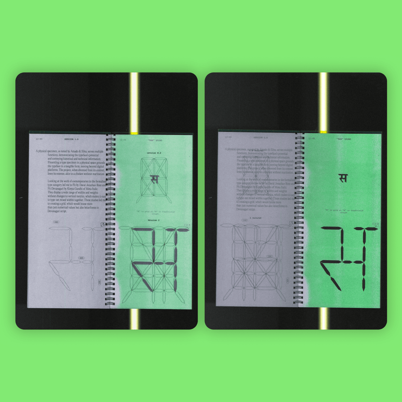 Specimen book spread — Devanagari alphabet specimen